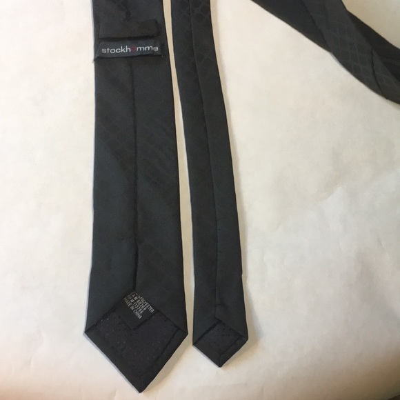 Stockhomme black self check pattern narrow tie - Picture 4 of 5